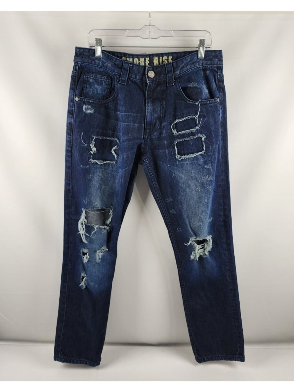 Smoke Rise Jeans Mens 34x31 Blue Distressed Ankle Leg Denim
